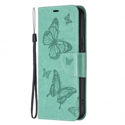 Xiaomi Redmi 12C Θήκη Βιβλίο Πράσινο Embossing Two Butterflies Pattern Phone Case Green