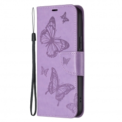 Xiaomi Redmi 12C Θήκη Βιβλίο Μωβ Embossing Two Butterflies Pattern Phone Case Purple