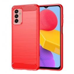 Samsung Galaxy M13 4G Θήκη Σιλικόνης Κόκκινη Brushed Texture Carbon Fiber TPU Phone Case Red