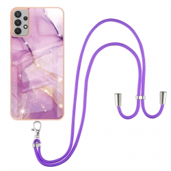 Samsung Galaxy A53 5G Θήκη Σιλικόνης Με Λουράκι Electroplating Marble IMD TPU Phone Case with Lanyard Light Purple 001