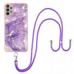 Samsung Galaxy A53 5G Θήκη Σιλικόνης Με Λουράκι Electroplating Marble IMD TPU Phone Case with Lanyard Purple 002