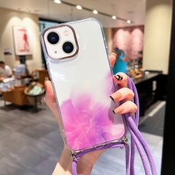 iPhone 13 Θήκη Σιλικόνης Με Λουράκι Gold Halo Marble Pattern Lanyard Phone Case Purple