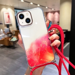iPhone 13 Θήκη Σιλικόνης Με Λουράκι Gold Halo Marble Pattern Lanyard Phone Case Red