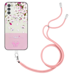 Samsung Galaxy A54 5G Θήκη Σιλικόνης Με Λουράκι Bronzing Butterfly Flower TPU Phone Case with Lanyard Peach Blossoms