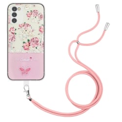 Samsung Galaxy A54 5G Θήκη Σιλικόνης Με Λουράκι Bronzing Butterfly Flower TPU Phone Case with Lanyard Peony