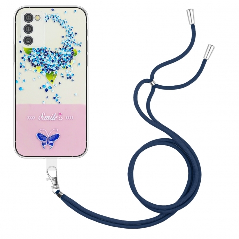 Samsung Galaxy A54 5G Θήκη Σιλικόνης Με Λουράκι Bronzing Butterfly Flower TPU Phone Case with Lanyard Hydrangea