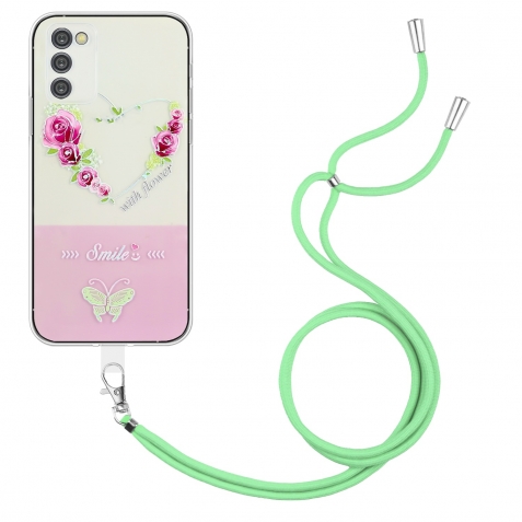 Samsung Galaxy A54 5G Θήκη Σιλικόνης Με Λουράκι Bronzing Butterfly Flower TPU Phone Case with Lanyard Rose Heart