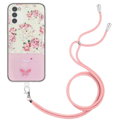 Samsung Galaxy A34 5G Θήκη Σιλικόνης Με Λουράκι Bronzing Butterfly Flower TPU Phone Case with Lanyard Peony