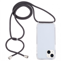 iPhone 14 Θήκη με Λουράκι Transparent Acrylic Airbag Shockproof Phone Protective Case with Lanyard Dark Grey