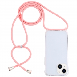 iPhone 14 Θήκη με Λουράκι Transparent Acrylic Airbag Shockproof Phone Protective Case with Lanyard Pink