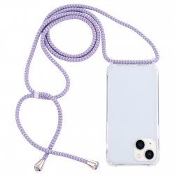 iPhone 14 Θήκη με Λουράκι Transparent Acrylic Airbag Shockproof Phone Protective Case with Lanyard Purple Blue Apricot