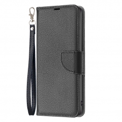 Xiaomi Redmi 12C Θήκη Βιβλίο Μαύρο Litchi Texture Pure Color Leather Phone Case Black