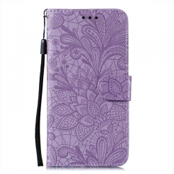 Xiaomi Redmi 12C Θήκη Βιβλίο Μωβ Lace Flower Embossing Flip Phone Case Purple