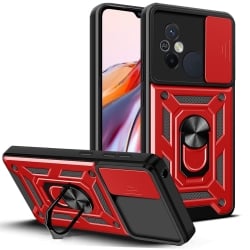 Xiaomi Redmi 12C Θήκη Κόκκινη Με Σταντ Sliding Camera Cover Design TPU+PC Phone Case Red