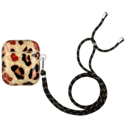 AirPods 1 / 2 Θήκη Σιλικόνης με Λουράκι Painted Shell Texture Wireless Earphone Case with Lanyard Yellow Leopard