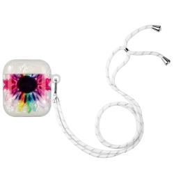 AirPods 1 / 2 Θήκη Σιλικόνης με Λουράκι Painted Shell Texture Wireless Earphone Case with Lanyard Colorful Sunflower
