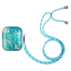 AirPods 1 / 2 Θήκη Σιλικόνης με Λουράκι Painted Shell Texture Wireless Earphone Case with Lanyard Luxury Marble