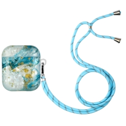 AirPods 1 / 2 Θήκη Σιλικόνης με Λουράκι Painted Shell Texture Wireless Earphone Case with Lanyard Blue Gold Marble