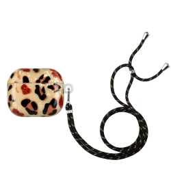 AirPods 3 Θήκη Σιλικόνης με Λουράκι Painted Shell Texture Wireless Earphone Case with Lanyard Yellow Leopard