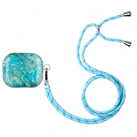 AirPods 3 Θήκη Σιλικόνης με Λουράκι Painted Shell Texture Wireless Earphone Case with Lanyard Luxury Marble