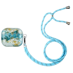 AirPods 3 Θήκη Σιλικόνης με Λουράκι Painted Shell Texture Wireless Earphone Case with Lanyard Blue Gold Marble