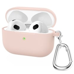 AirPods 3 Θήκη Σιλικόνης Thicken Silicone Round Bottom Earphone Protective Case with Hook Light Pink