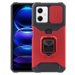 Xiaomi Redmi Note 12 5G / Xiaomi Poco X5 5G Θήκη Κόκκινη Με Σταντ Camera Shield Card Slot Phone Case with Ring Holder Red