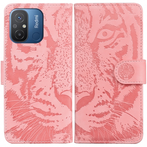 Xiaomi Redmi 12C Θήκη Βιβλίο Ροζ Tiger Embossing Pattern Flip Phone Case Pink