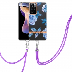 Xiaomi Redmi Note 11 Pro+ 5G Θήκη Σιλικόνης Με Λουράκι Μπλε Παιώνια Flowers Series TPU Phone Case with Lanyard Blue Peony