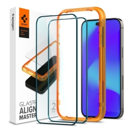 iPhone 14 Pro Max Spigen (x2.Pack) GLAS.tR ALIGNmaster Full Cover HD Premium Tempered Glass Screen Protector Black AGL05204