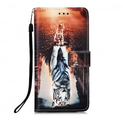 Samsung Galaxy A54 5G Θήκη Βιβλίο Colored Drawing Pattern Plain Weave Phone Case Cats And Tigers