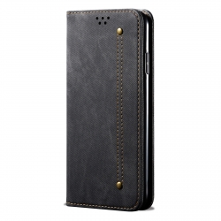 iPhone 13 Βιβλίο Μαύρο Denim Texture Casual Style Horizontal Flip Case with Holder & Card Slots & Wallet Black