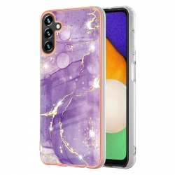 Samsung Galaxy A34 5G Θήκη Σιλικόνης Μάρμαρο Μωβ Electroplating Marble IMD TPU Phone Case Purple 002