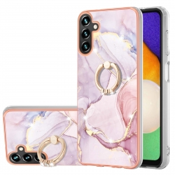 Samsung Galaxy A34 5G Θήκη Σιλικόνης Μάρμαρο Ροζ - Χρυσό Electroplating Marble Pattern TPU Phone Case with Ring Rose Gold 005