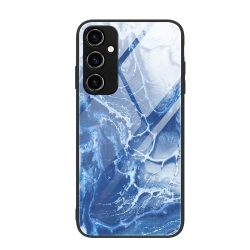 Samsung Galaxy A34 5G Θήκη Με Πλαίσιο Σιλικόνης Και Όψη Γυαλιού Marble Pattern Glass Phone Case Blue Ocean