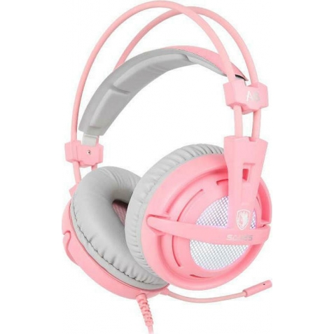 Sades A6 Over Ear Gaming Headset Ροζ με σύνδεση USB Pink