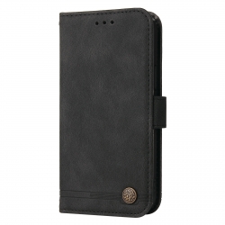 Xiaomi Redmi 12 Θήκη Βιβλίο Μαύρο Skin Feel Life Tree Metal Button Phone Case Black