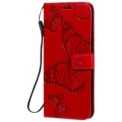 Xiaomi Redmi 9C / Redmi 10A Θήκη Βιβλίο Κόκκινο Πεταλούδες 3D Butterflies Embossing Pattern Horizontal Flip Case Red