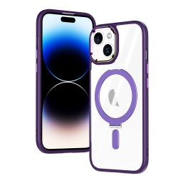 iPhone 15 Θήκη Σιλικόνης Σκούρα Μωβ MagSafe Magnetic Invisible Holder Phone Case Dark Purple