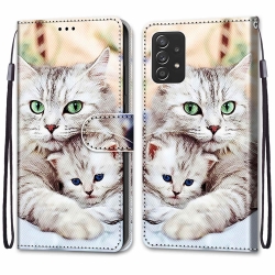 Samsung Galaxy A53 5G Θήκη Βιβλίο Coloured Drawing Cross Texture Horizontal Flip Case Big Cat Hugging Kitten