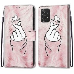 Samsung Galaxy A53 5G Θήκη Βιβλίο Coloured Drawing Cross Texture Horizontal Flip Case Pink Hands Than Hearts