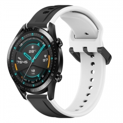 Λουράκι Huawei Watch GT2 46mm Λευκό - Μαύρο Silicone Watch Band with Silver Buckle White - Black