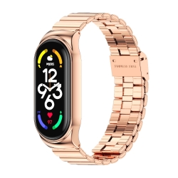 Λουράκι Xiaomi Mi Band 7 Ροζ - Χρυσό NFC MIJOBS CS Bamboo Buckle Stainless Steel Watch Band Rose Gold