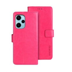 Xiaomi Poco F5 5G Θήκη Βιβλίο Φούξια idewei Crazy Horse Texture Phone Case with Holder Rose Red