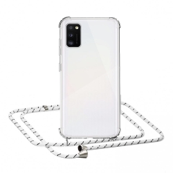 Samsung Galaxy A41 Θήκη με Λουράκι Four-corner Shockproof Transparent TPU Protective Case with Lanyard White - Thin Black