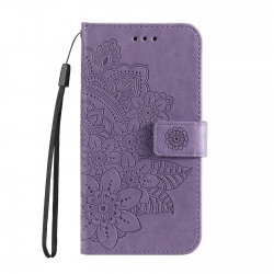 Xiaomi Redmi 12C Θήκη Βιβλίο Απαλό Μωβ 7-petal Flowers Embossing Pattern Horizontal Flip Case Light Purple