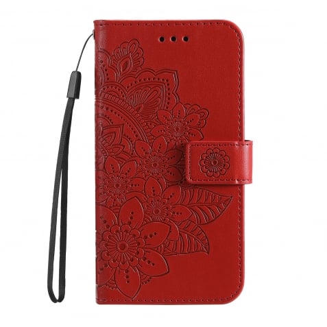 Xiaomi Redmi 12C Θήκη Βιβλίο Κόκκινο 7-petal Flowers Embossing Pattern Horizontal Flip Case Red