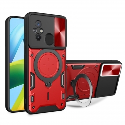 Xiaomi Redmi 12C Θήκη Κόκκινη Με Σταντ Sliding Camshield Card Phone Case Red
