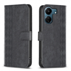 Xiaomi Poco C65 / Xiaomi Redmi 13C Θήκη Βιβλίο Μαύρο Plaid Embossed Phone Case Black