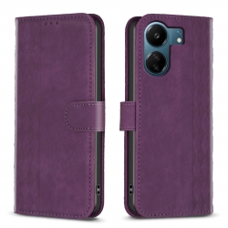 Xiaomi Poco C65 / Xiaomi Redmi 13C Θήκη Βιβλίο Μωβ Plaid Embossed Phone Case Purple